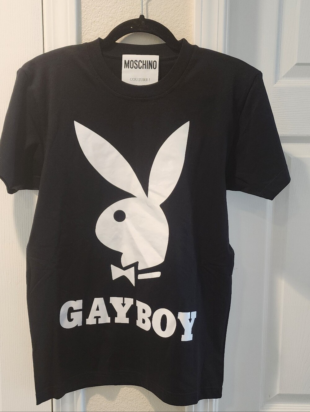 Moschino Black Kids Tee with White Bunny Graphic